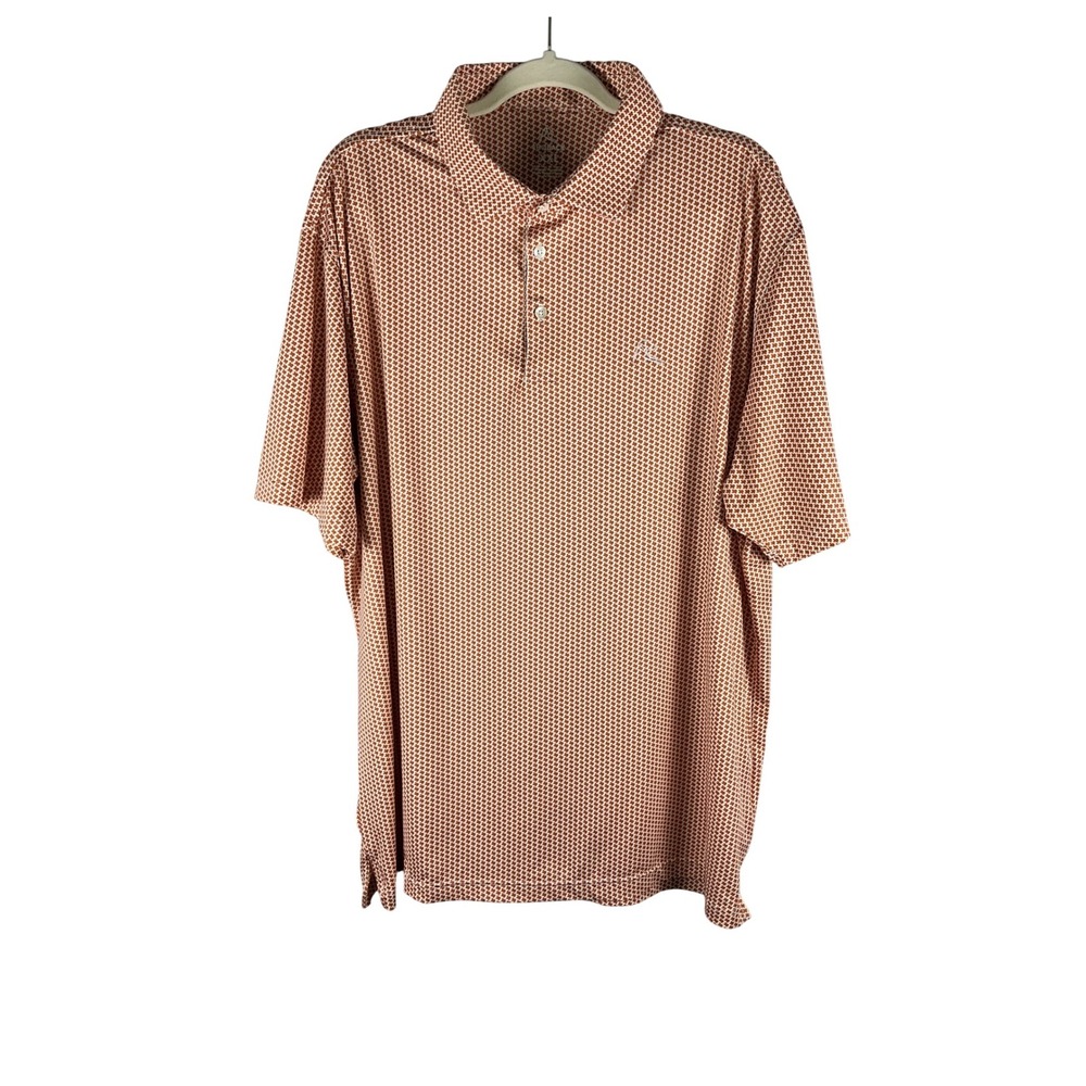 Rhoback Mens XXL Performance Polo Burnt Orange Texas State Print Short Sleeve